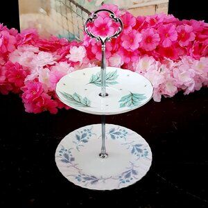 Handmade 2 Tier Cake Stand Bone China Jewelry Trinket Tray Tea Party Decor Gift